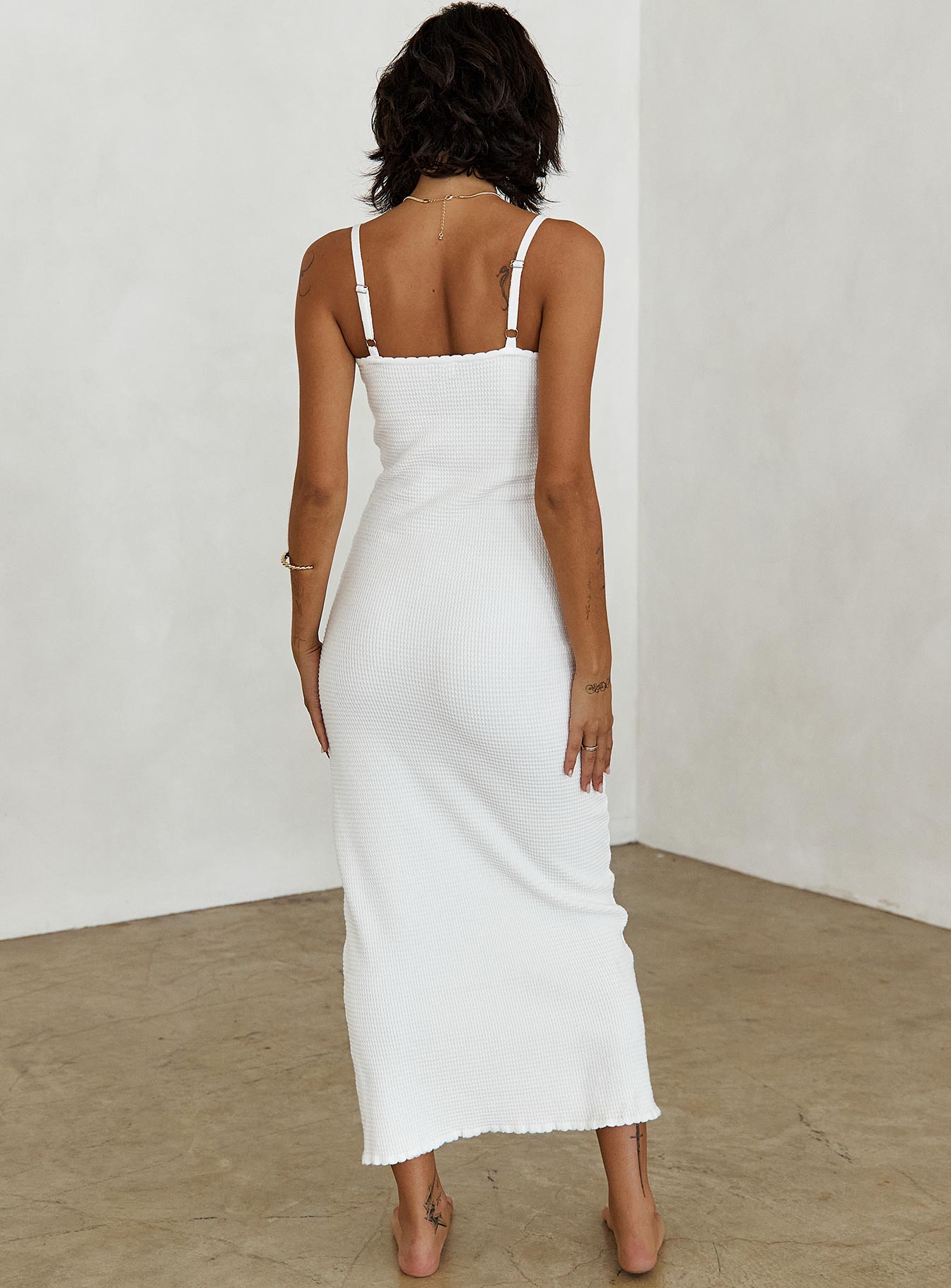 back view of model wearing Princess Polly Kattan Maxi Dress White Scoop Neck 
