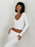 side view of model wearing Princess Polly Memi Long Sleeve Top White Full Sleeves Plunger 