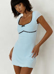 front view of model wearing Princess Polly Arristo Mini Dress Blue Square Neck 