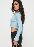 Blue Long sleeve top Ribbed knit material, off the shoulder design, flared sleeves