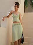   front view of model wearing Princess Polly Pappilion Asymmetrical Midi Skirt Sage Petite 