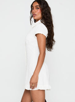 side view of model wearing Princess Polly Covey Mini Dress White V-Neck 