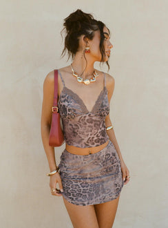   front view of model wearing Princess Polly Eustacia Mini Skirt Leopard Mini Skirts 