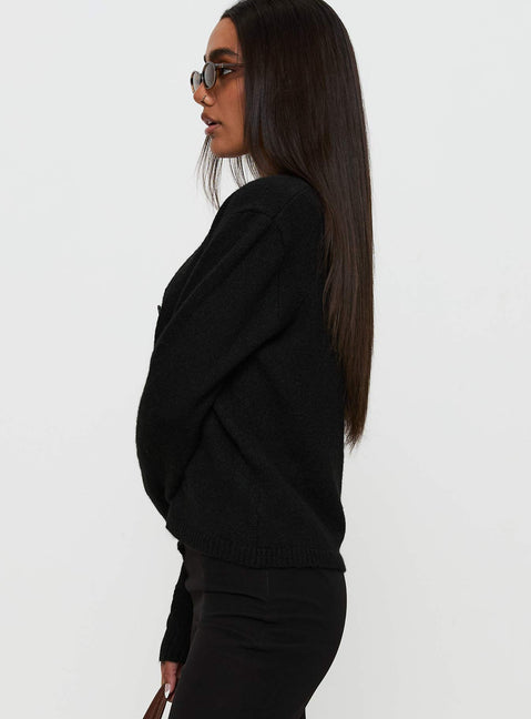 side view of model wearing Princess Polly Denmark Cardigan Black Cropped 