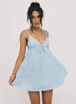 front view of model wearing Princess Polly Pavlos Mini Dress Light Blue Plunger 