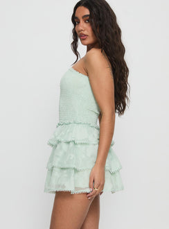 Sunkiss Frill Mini Dress Green Burnout