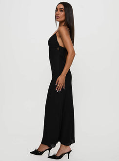 side view of model wearing Princess Polly Artea Maxi Dress Black Plunger 