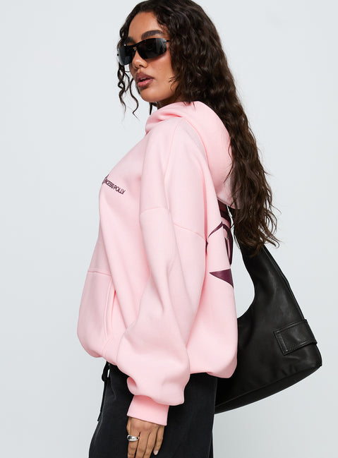 side view of model wearing Princess Polly Starblazer Princess Polly Graphic Hoodie Pink 