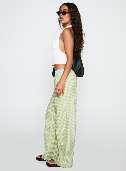 side view of model wearing Princess Polly Neevie Wide Leg Pants Green High Waisted Pants 
