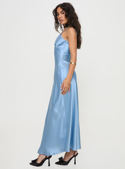 side view of model wearing Princess Polly Adamstone Maxi Dress Blue Plunger 