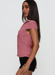 side view of model wearing Princess Polly Arianwyn Top Red Check Short Sleeves V-Neck 