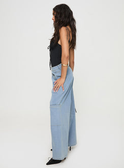 side view of model wearing Princess Polly Calendar Low Rise Jeans Vintage Wash Mid Rise 