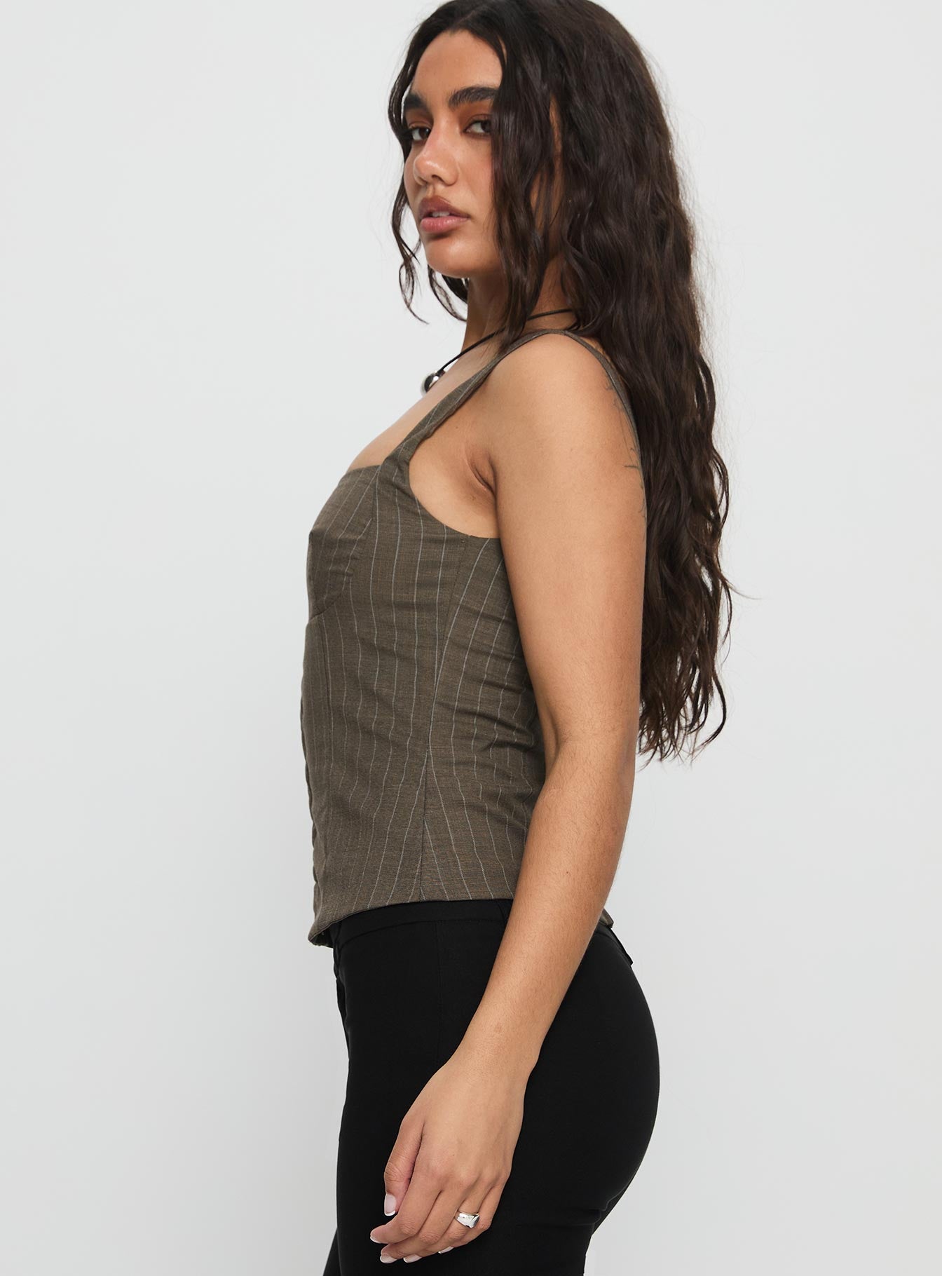 Nylen Tailored Suiting Top Brown Pinstripe