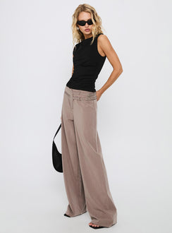 side view of model wearing Princess Polly Rinah Belted Cargo Pants Brown High Waisted Pants 