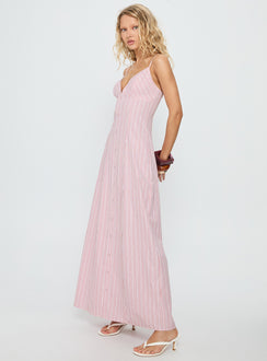 Samiyah Button Down Maxi Dress Red Stripe