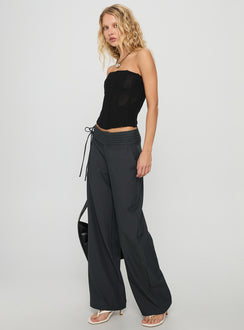 side view of model wearing Princess Polly Good Riddance Pleat Tie Slouch Pants Charcoal Low Rise Pants 
