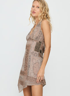 Spartacus Halter Mini Dress Brown / Multi