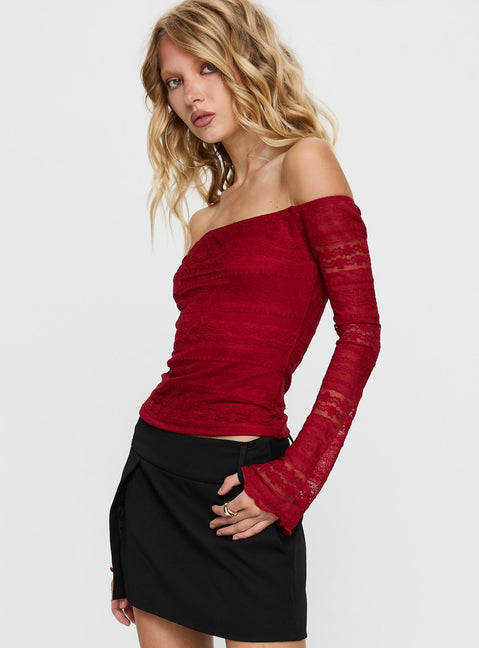 Deyci Lace Off Shoulder Top Red