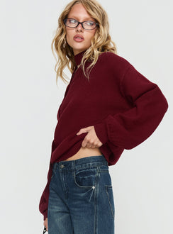Ruthi Scarf Off Shoulder Knit Sweater Burgundy