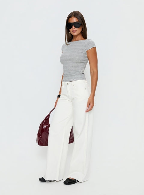 back view of model wearing Princess Polly Darla Low Rise Straight Leg Jean White Low Rise Jeans 