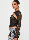 Long Sleeve Top Sheer lace material- delicate wear with care, two pieces- can be worn separately, criss cross strap singlet top, low back, long sleeve bolero top Silver-toned clasp fastening at front  Good stretch, unlined  Princess Polly Lower Impact