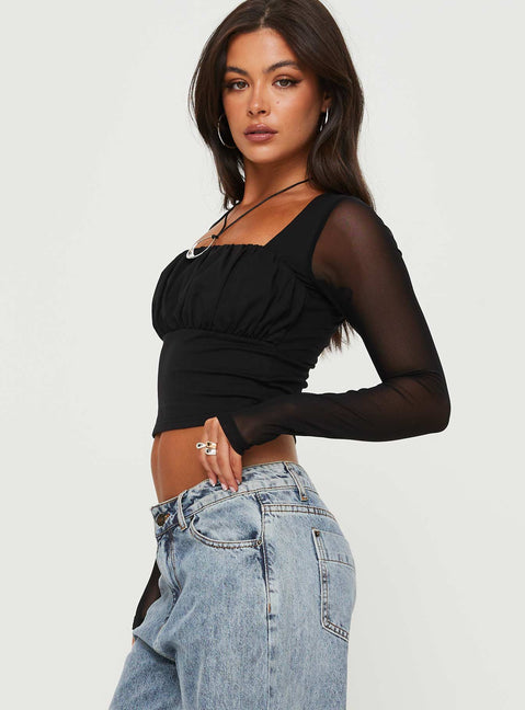 product Princess Polly Full Sleeves Square Neck  Coltan Long Sleeve Top Black