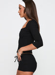 So American Rib 3/4 Sleeve Top Black