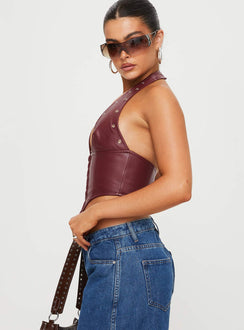 product Princess Polly Sleeveless Square Neck  Palladia PU Jordy Corset Burgundy