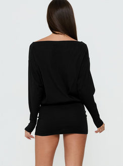 Worlds Away Langarm Blouson Minikleid Schwarz