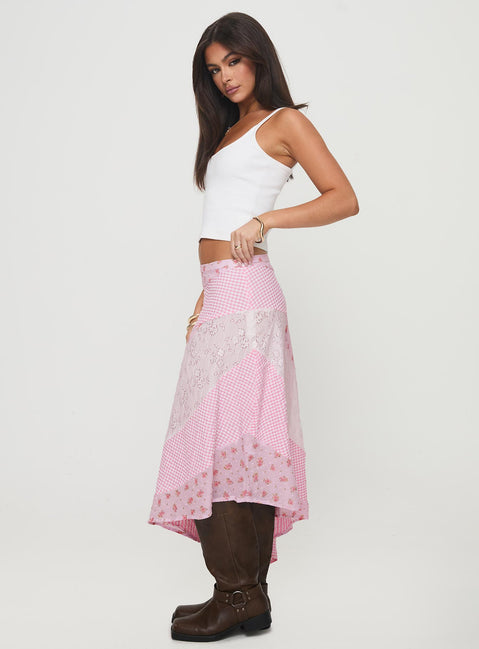   side view of model wearing Princess Polly Rennar Maxi Skirt Multi Maxi 