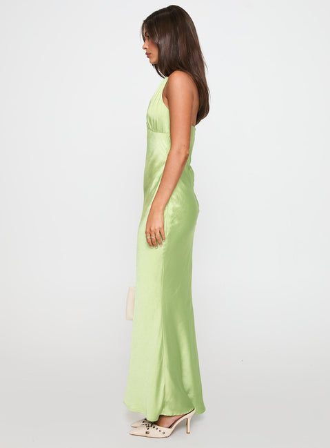 side view of model wearing Princess Polly Gloriana Halter Maxi Dress Green Plunger 