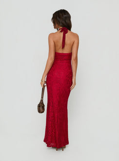 Kalaia Lace Halter Maxi Dress Red