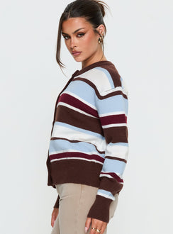 Soline Knit Cardigan Blue / Brown Stripe