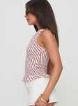 side view of model wearing Princess Polly Birita Top Geometric Tile Pink Sleeveless Crew Neck 