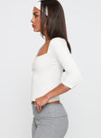 So American Rib 3/4 Sleeve Top White