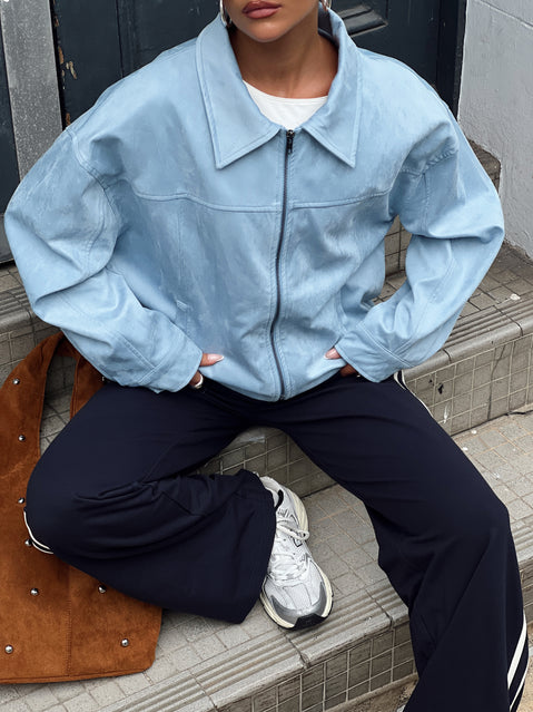 Goldsmith Faux Suede Bomber Jacket Blue