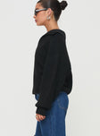 side view of model wearing Princess Polly Bella Notched Neck Sweater Black Cropped 