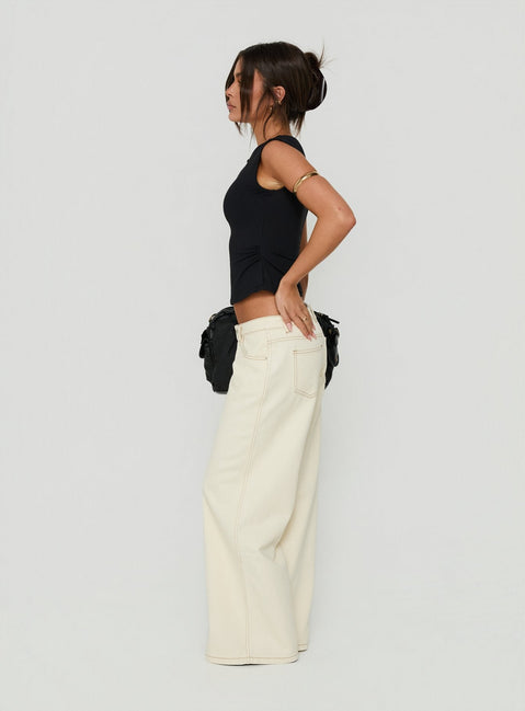 Picco Ultra Low Rise Wide Leg Jeans Creme