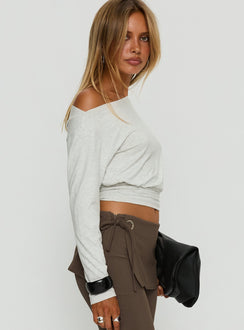 Ashlinn Off Shoulder Long Sleeve Drapey Top Grey Marle