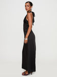 side view of model wearing Princess Polly Fortress Maxi Dress Black Plunger 