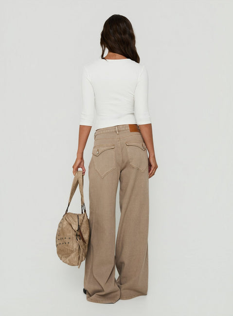 Maryjo Mid Rise Super Baggy Jeans Washed Brown