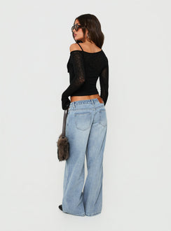 Picco Ultratiefe Weite Jeans Hellblau Waschung