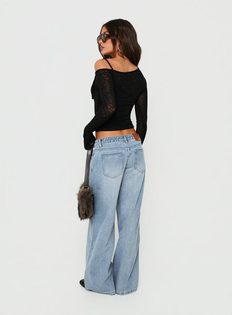 Picco Ultratiefe Weite Jeans Hellblau Waschung