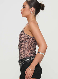 side view of model wearing Princess Polly Elixia Bodysuit Snake Sleeveless 