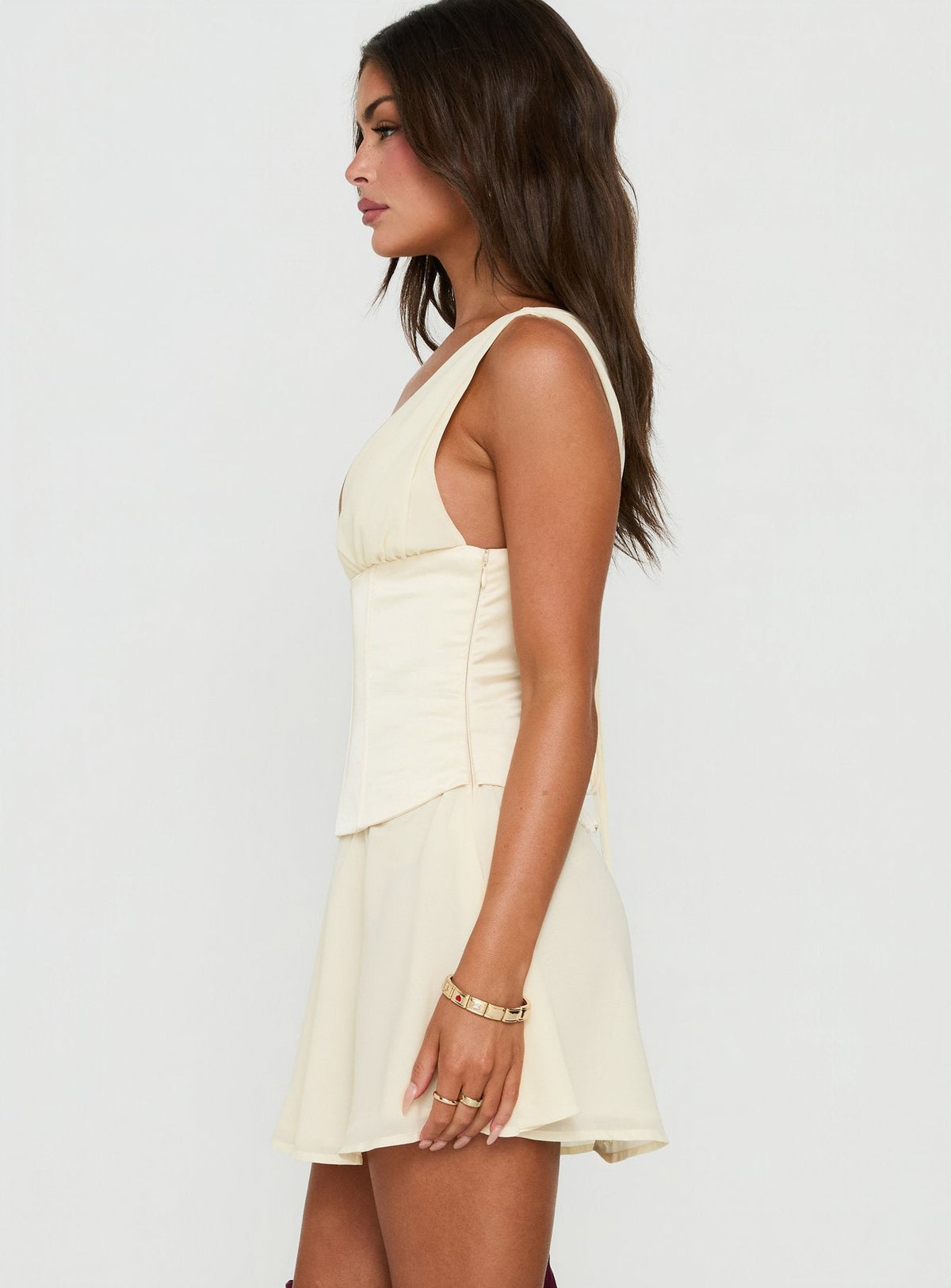 Lucillah Corset Chiffon Mini Dress Cream