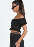 Crop top Mesh material Puff sleeve Ruched design Frill hem Good stretch Partially lined