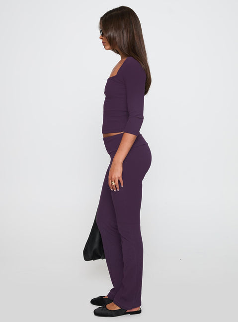 side view of model wearing Princess Polly Truth Be Told Straight Leg Pant Purple Low Rise Pants 