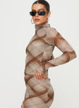 Long Sleeve Top  Check print, high neck, sheer mesh material Good stretch, lined body 