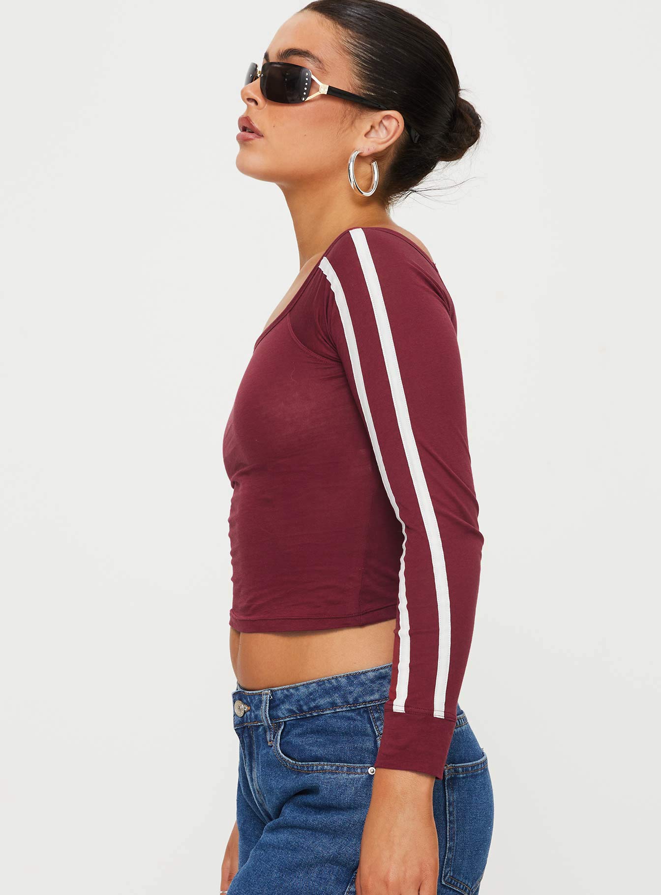 product Princess Polly Full Sleeves Square Neck  Gavya Top Adrenalin Red / White