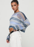 side view of model wearing Princess Polly Perren Sweater Blue Stripe Cropped 